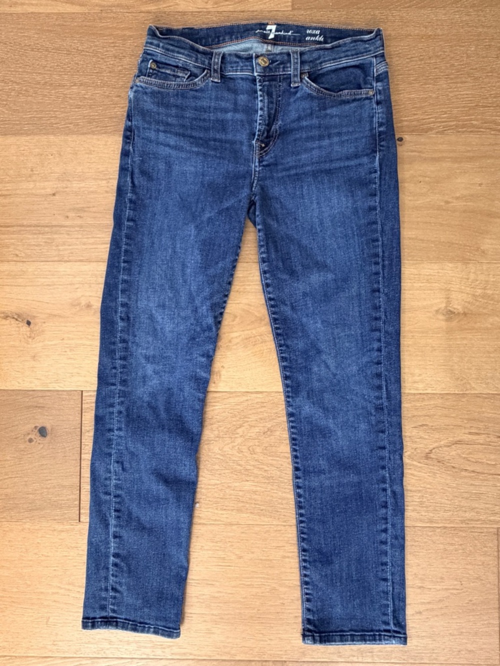 7 For All Mankind Roxanne Ankle/Crop Skinny Jeans Medium Blue Wash Women's 28